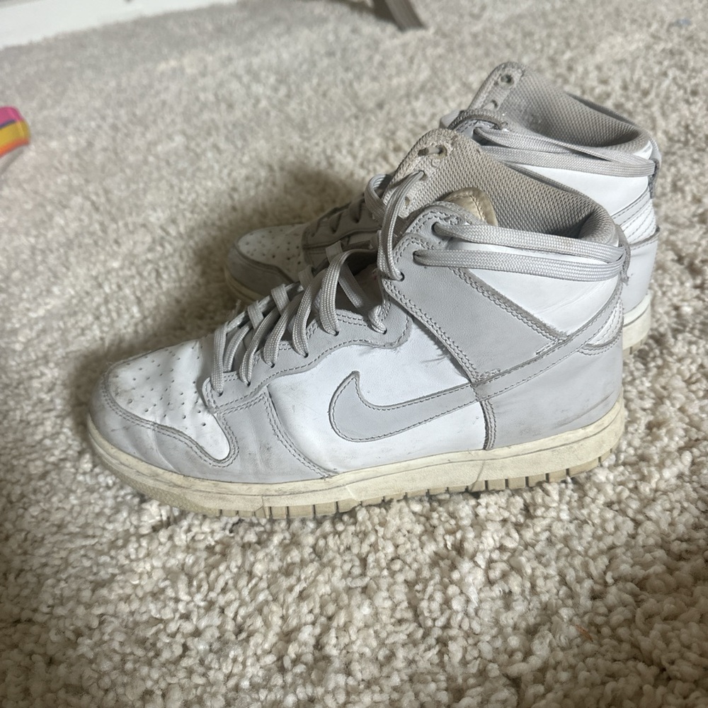 Nike High-Top Dunks Sneakers in Gray and Cream